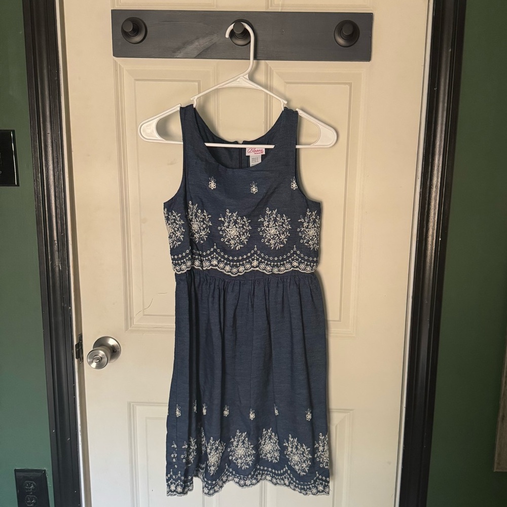 Bloom Navy Embroidered Girls Dress